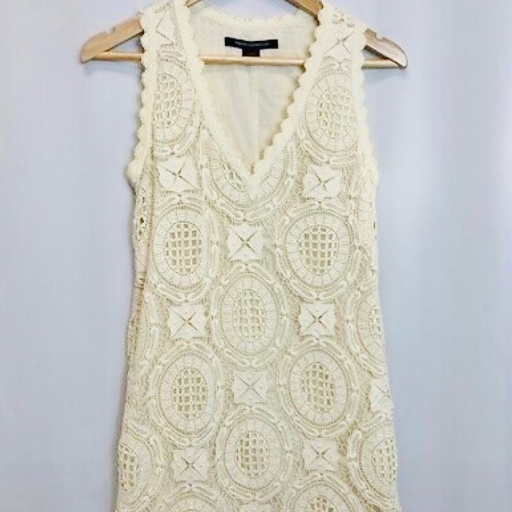 French Connection Ivory Lace Dress Sleeveless Size 2 100% Cotton